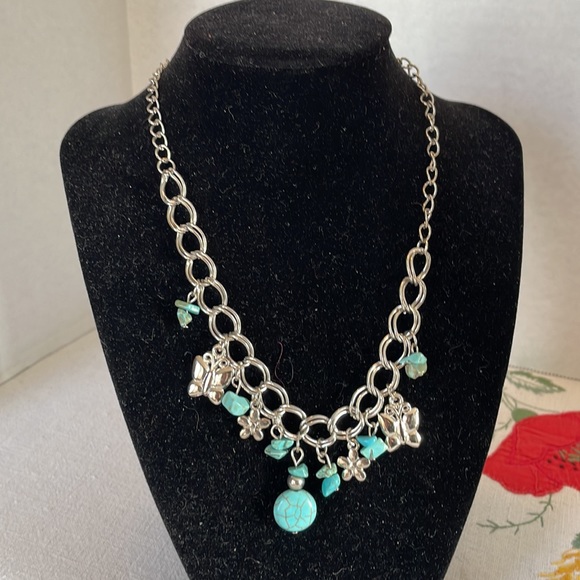 Necklaces (2), bracelet (1), faux silvertone chains & faux silver/turqoise/beads - Picture 2 of 12